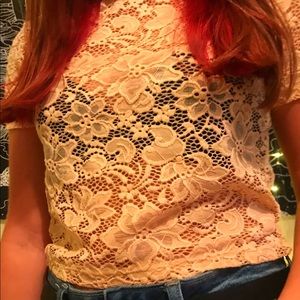 Pink laced cropped tee shirt